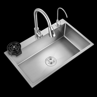 Büyük Tek Yuva Çok Fonksiyonlu Lavabo Çizik Karşıtı LED Dijital Ekran Paslanmaz Çelik Şelale Mutfak Lavabo Cup Wa ile