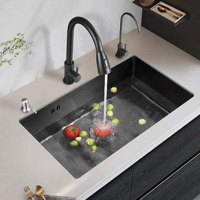 Büyük Tek Yuva Çok Fonksiyonlu Lavabo Çizik Karşıtı LED Dijital Ekran Paslanmaz Çelik Şelale Mutfak Lavabo Cup Wa ile