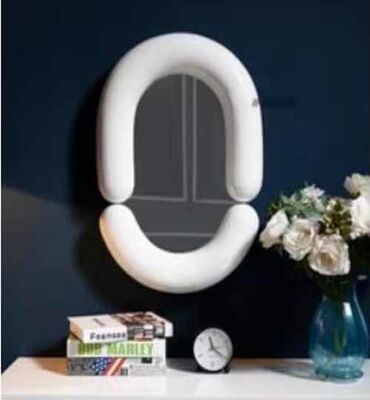 Wall Mounted Asymmetrical Walnut Wood Framed Bathroom Mirror Rustic Farmhouse Decor Mirror for Bedroom Living Room Entryway